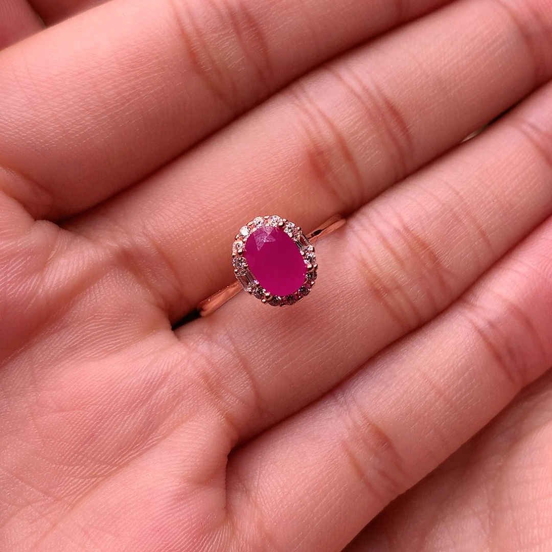 红宝石戒指银S925镶嵌