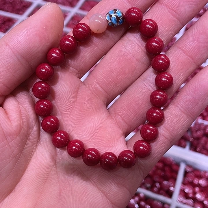 天然辰砂紫金砂8毫米莲花太阳石手串