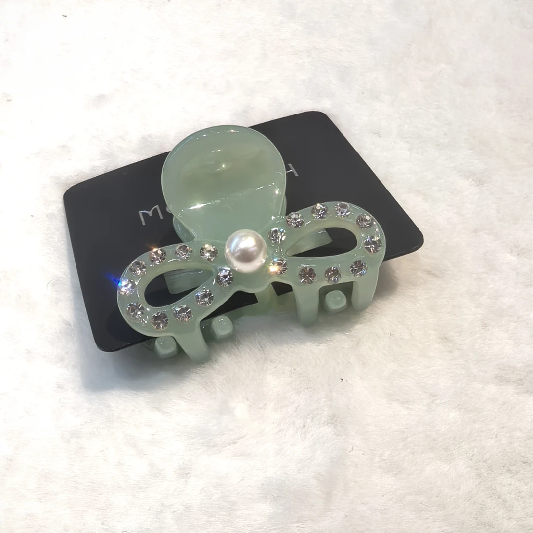 F776绿色蝴蝶结闪闪刘海小抓夹