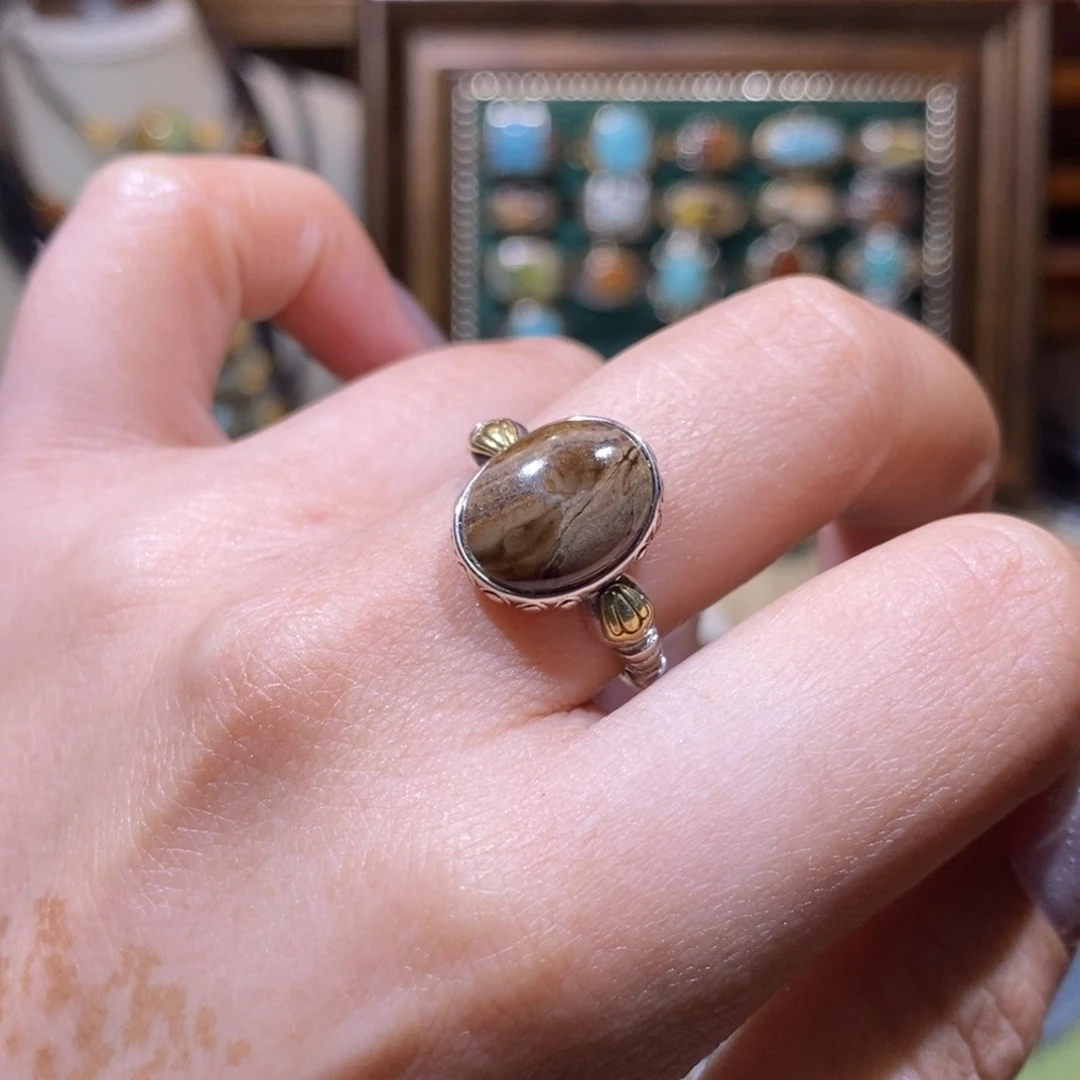 琥珀银S925镶嵌戒指s****n戒指