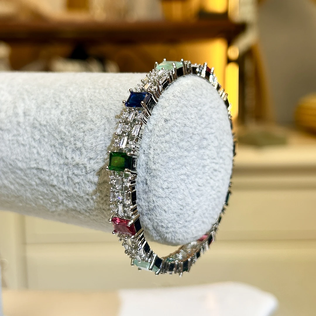 铜合金玻璃手镯 【02711】印度不可开口手镯手工气质彩色镶嵌轻奢