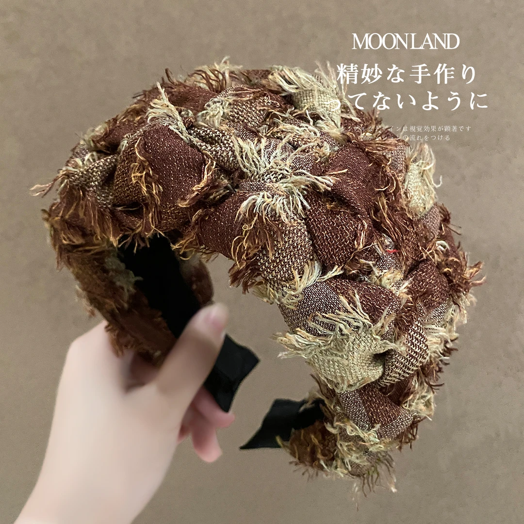 高颅顶撞色编织毛边发箍女款高级感日常外戴头箍洋气时尚洗脸发卡