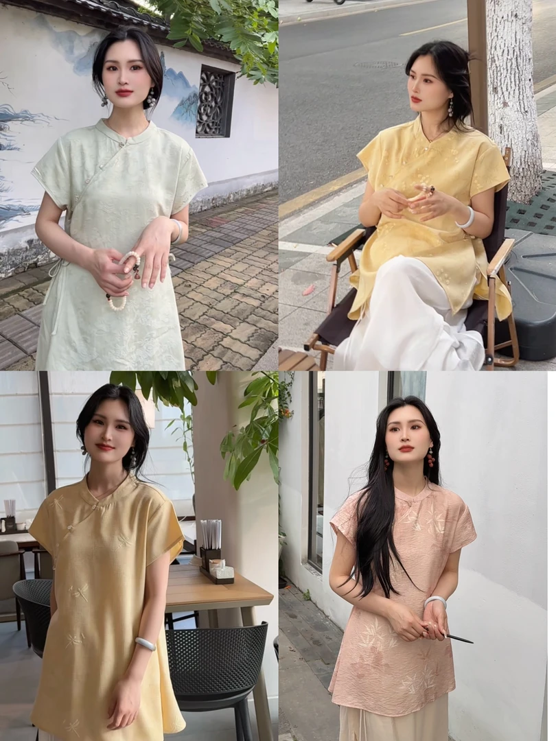 【编号301-500】花相思棉麻女装夏季凉爽国风宽松套头上衣短袖小衫