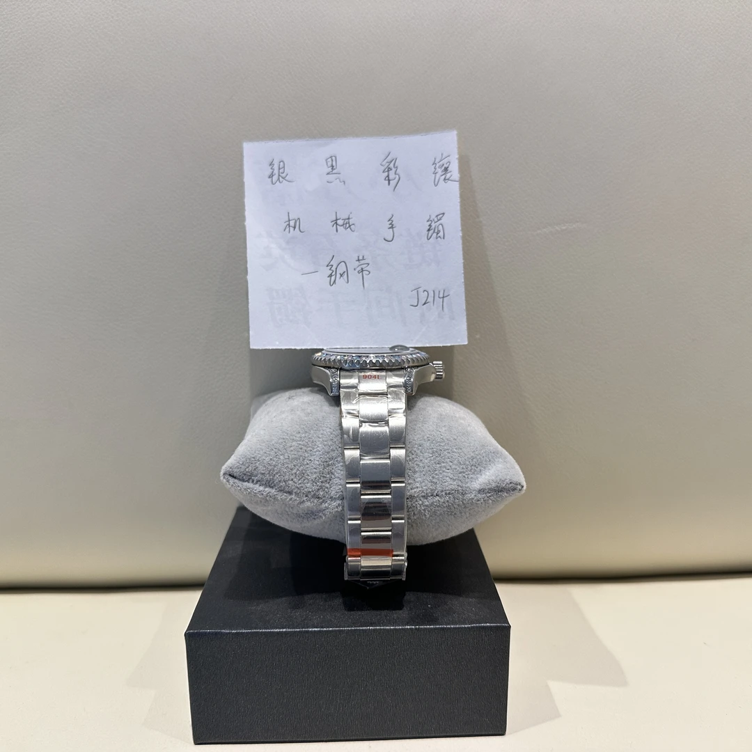 钛钢合成锆石手镯 银黑彩镶机械手镯  ZF-J214