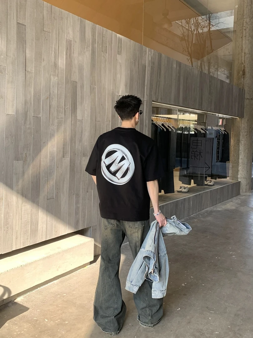 300斤大码纯棉美式休闲短袖印花T恤宽松圆领上衣t恤男士创意日系