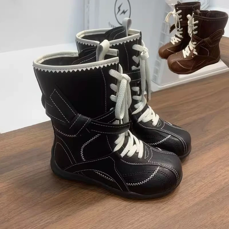 软皮2025秋冬新款中筒蒙古单靴子牛仔儿童女童半靴高帮棕色潮中筒