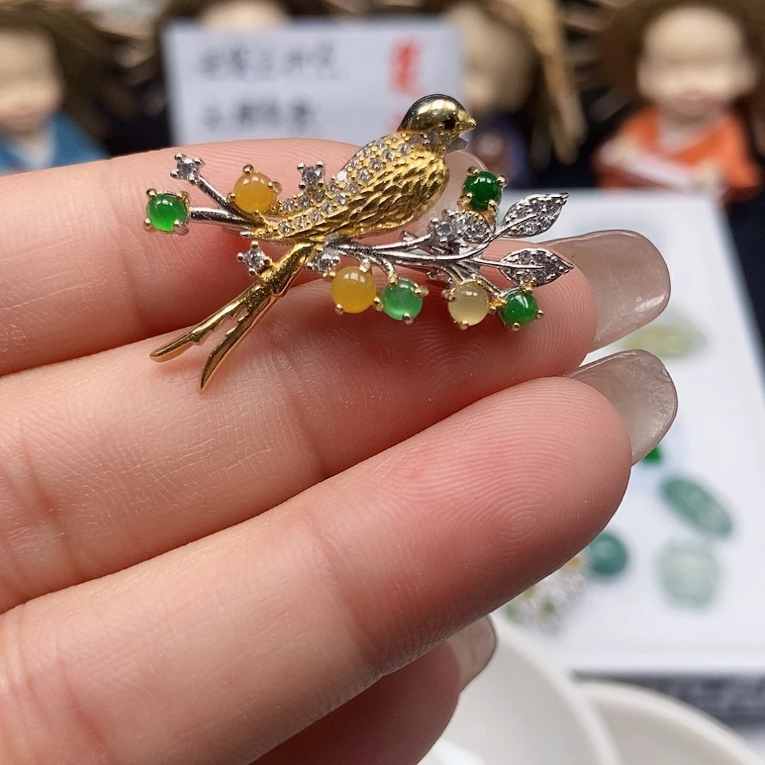 定制翡翠银S925镶嵌胸针