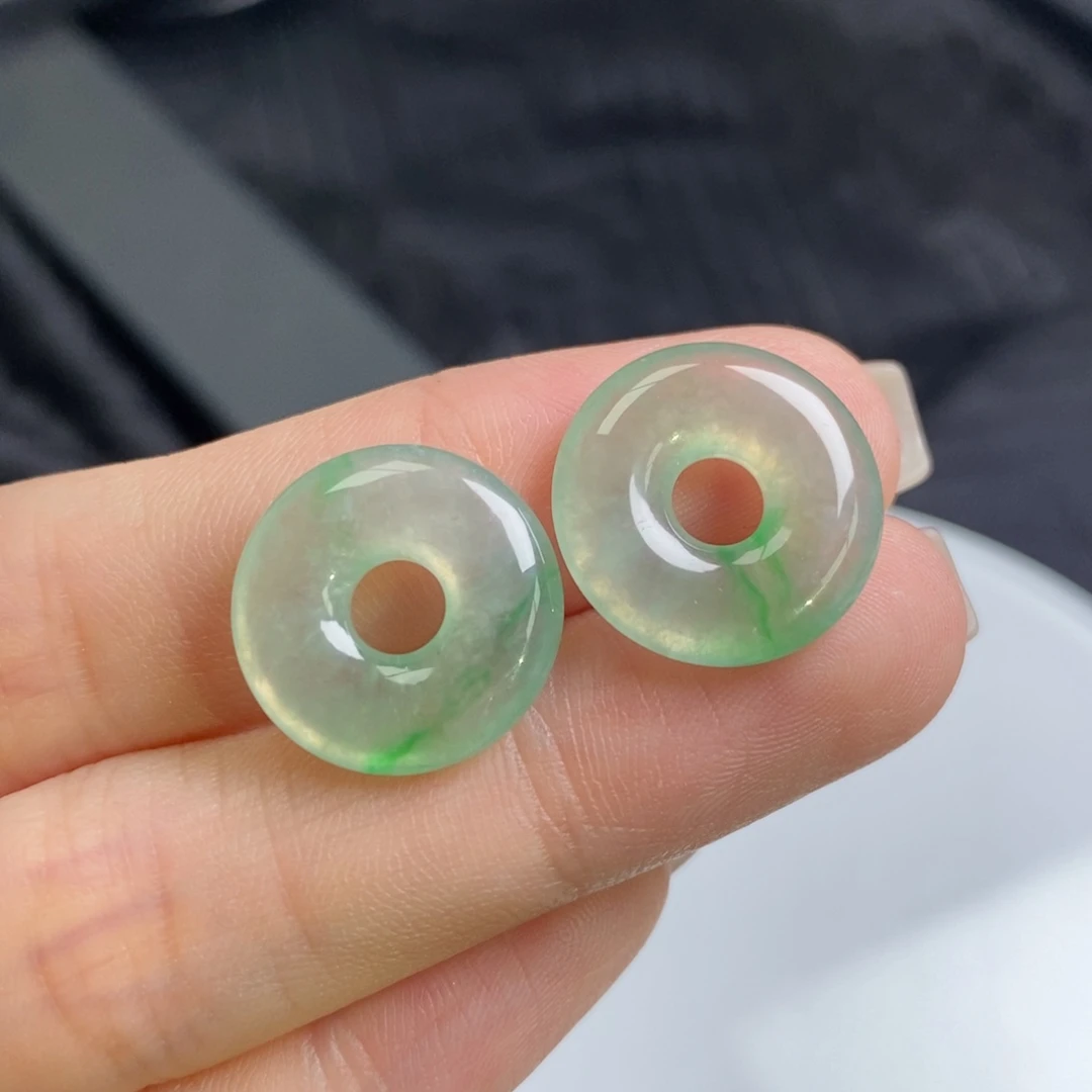 未镶嵌翡翠耳饰飘金丝绿甜甜圈