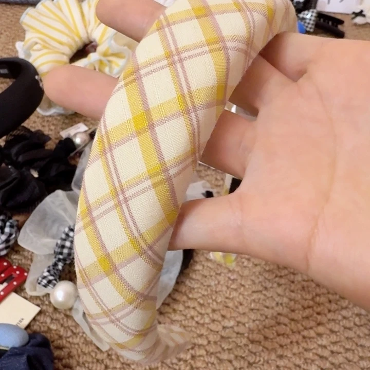 皮质铁合金黄色格子发箍