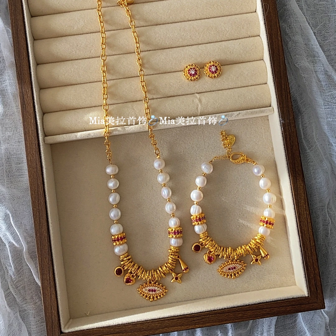 铜合金亚克力项链 铜合金亚克力新中式复古爱心百搭精致气质