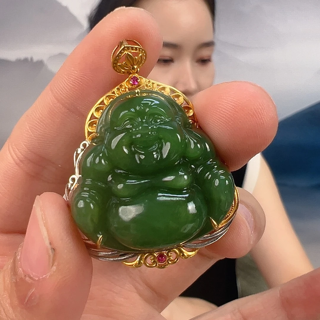 和田玉（碧玉）18K金镶嵌颈饰