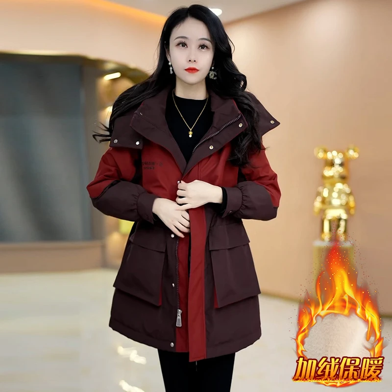 时尚设计感拼接连帽派克服女2025年冬季新款休闲洋气宽松显瘦外套