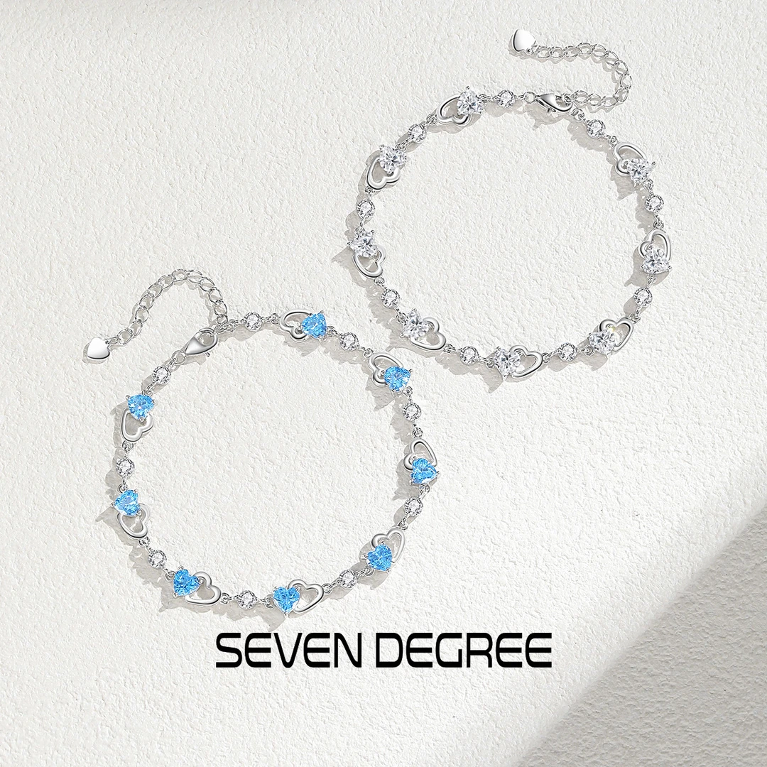 七度 足银合成锆石手链 海洋之心轻奢精致手串甜美心形串珠送女友