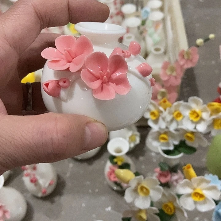 瓷片纯手工陶瓷花摆件瑕