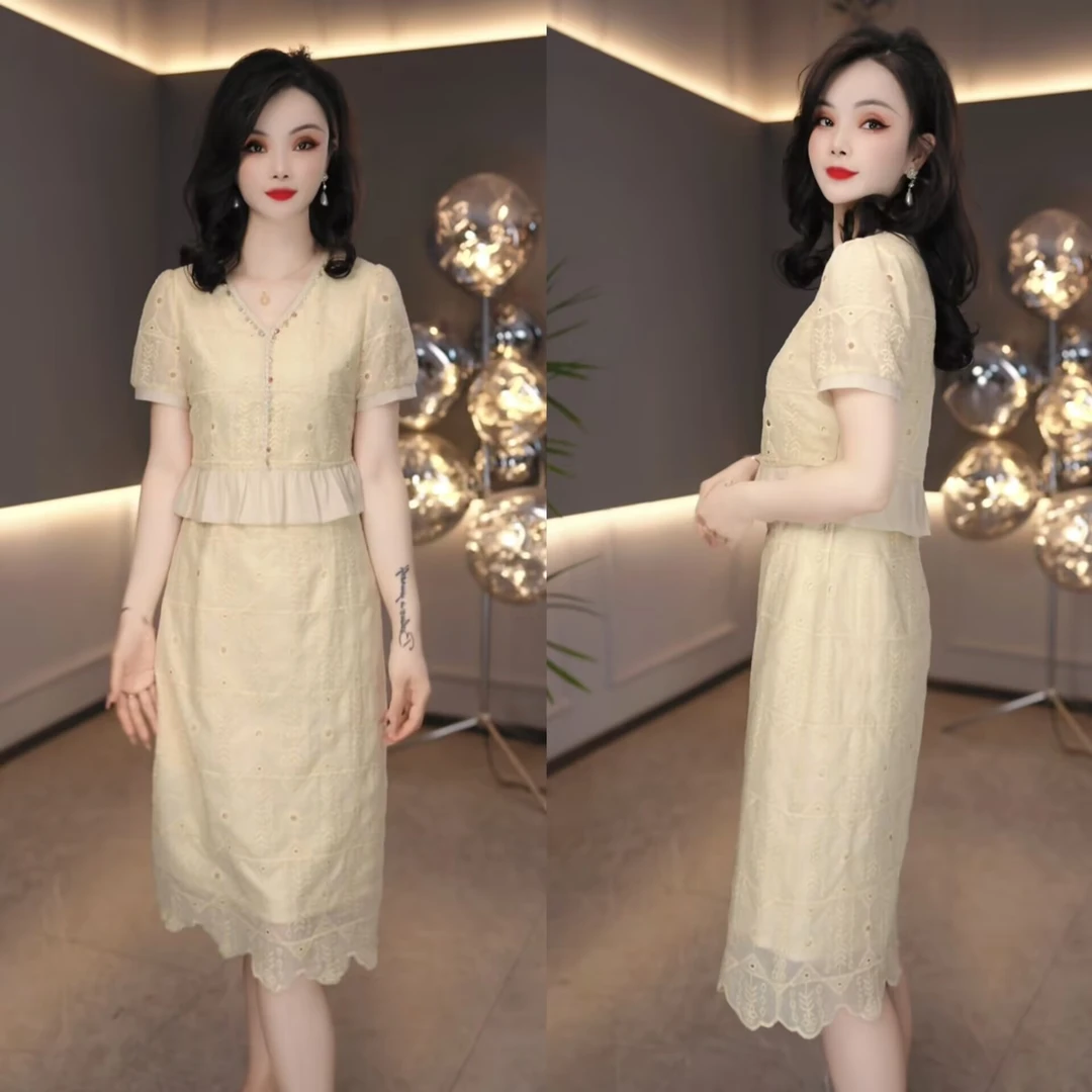 2025夏季新款法式静奢风温柔减龄时尚清新遮肉遮肚子连衣裙M-4XL