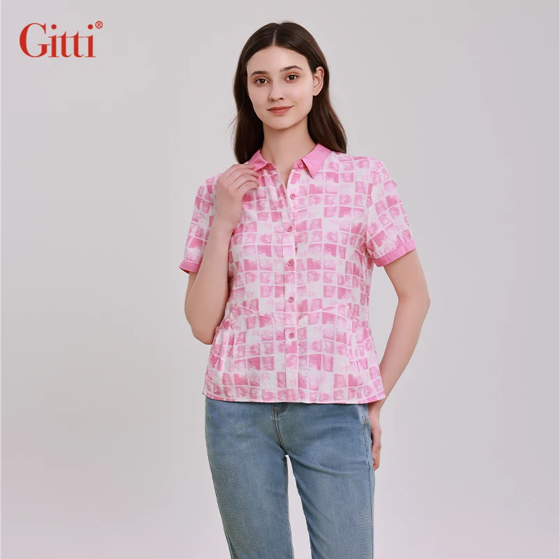 Gitti/吉蒂时尚短袖女显瘦减龄大码衬衫G251212