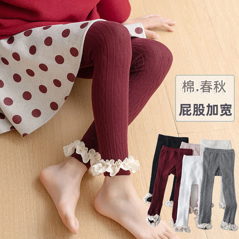 春秋季女童花边九分打底袜公主白色舞蹈裤宝宝婴儿大屁屁棉袜薄款
