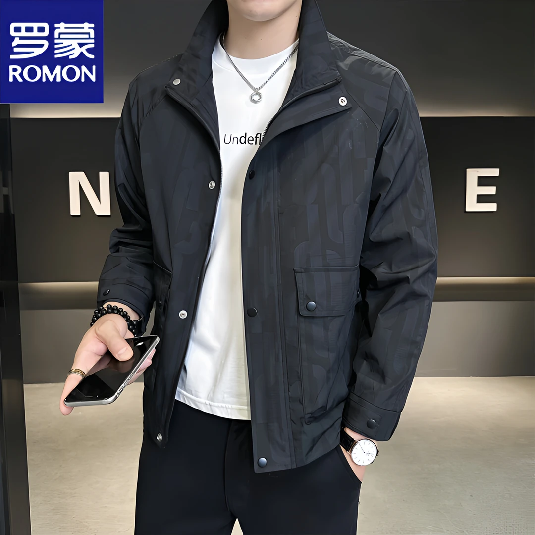 罗蒙春秋季新款立领夹克男士帅气外套韩版百搭短款风衣休闲上衣男