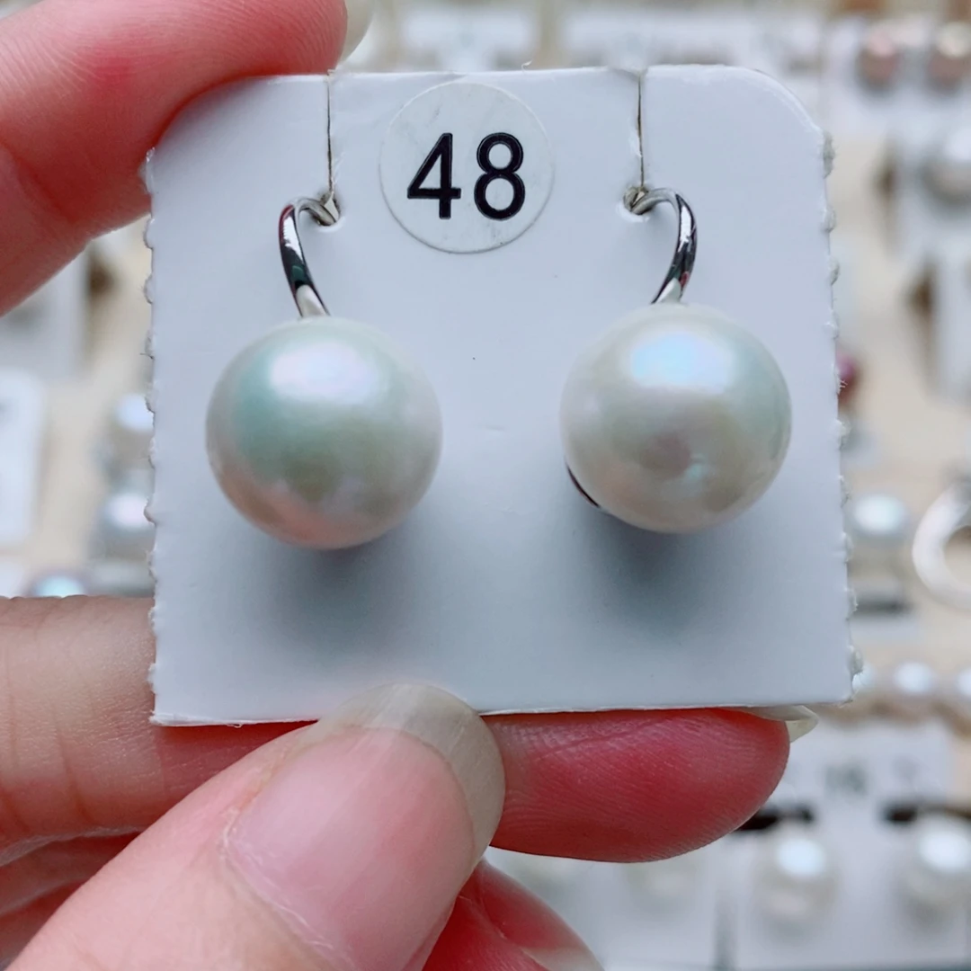 银S925镶嵌淡水珍珠耳饰12mm