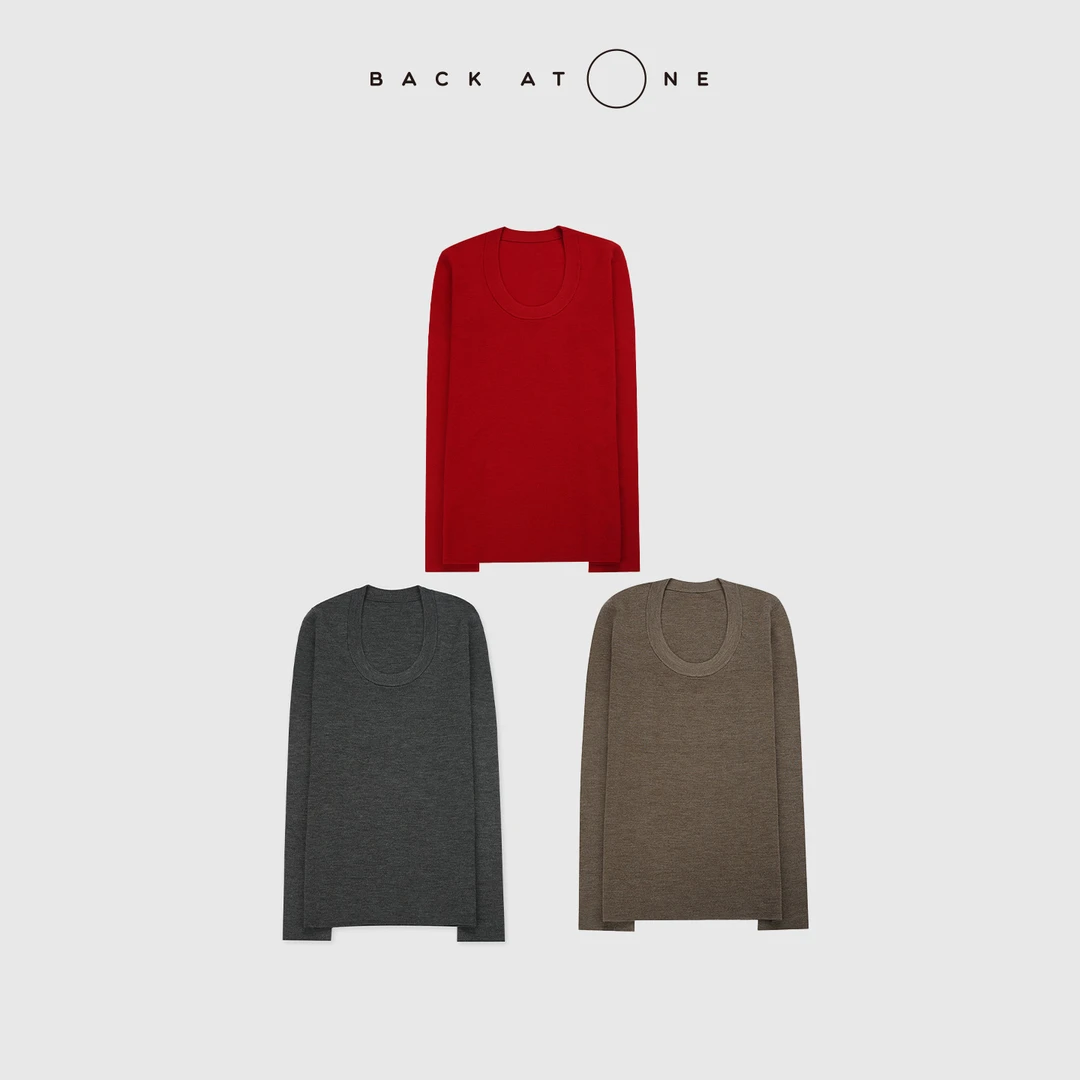 BACKATONE“天鹅颈系列-U领”  无缝一体羊毛针织衫 BFF-1AB422H-K