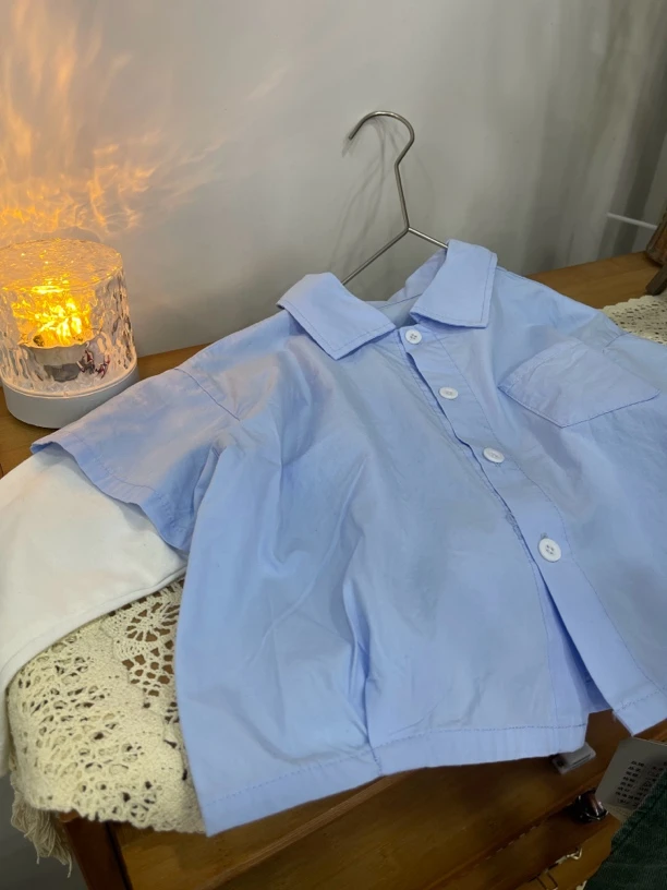 【哈哈家童装】儿童蓝色假两件衬衫