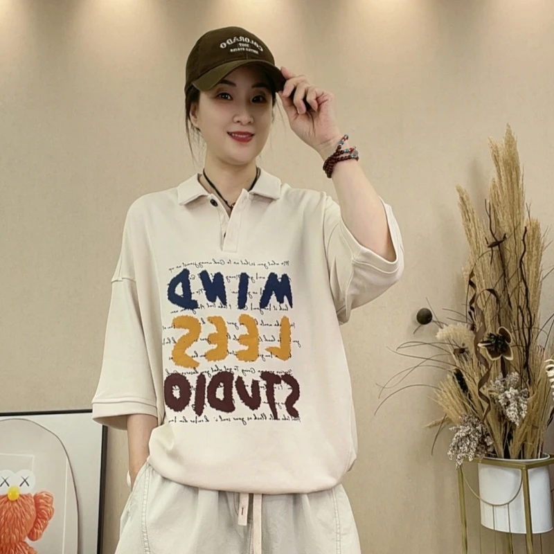 2515#休闲百搭夏季时尚减龄宽松印花显瘦小众韩版POLO衫T恤