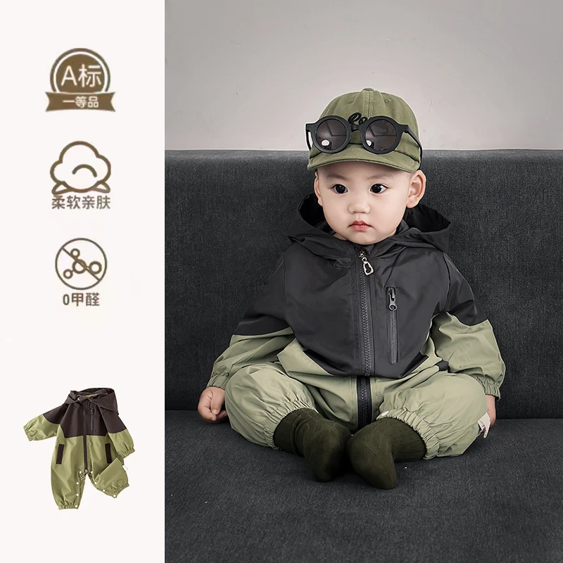 男宝宝连体衣春秋款超萌婴儿衣服春装外套户外冲锋衣春天双层爬服