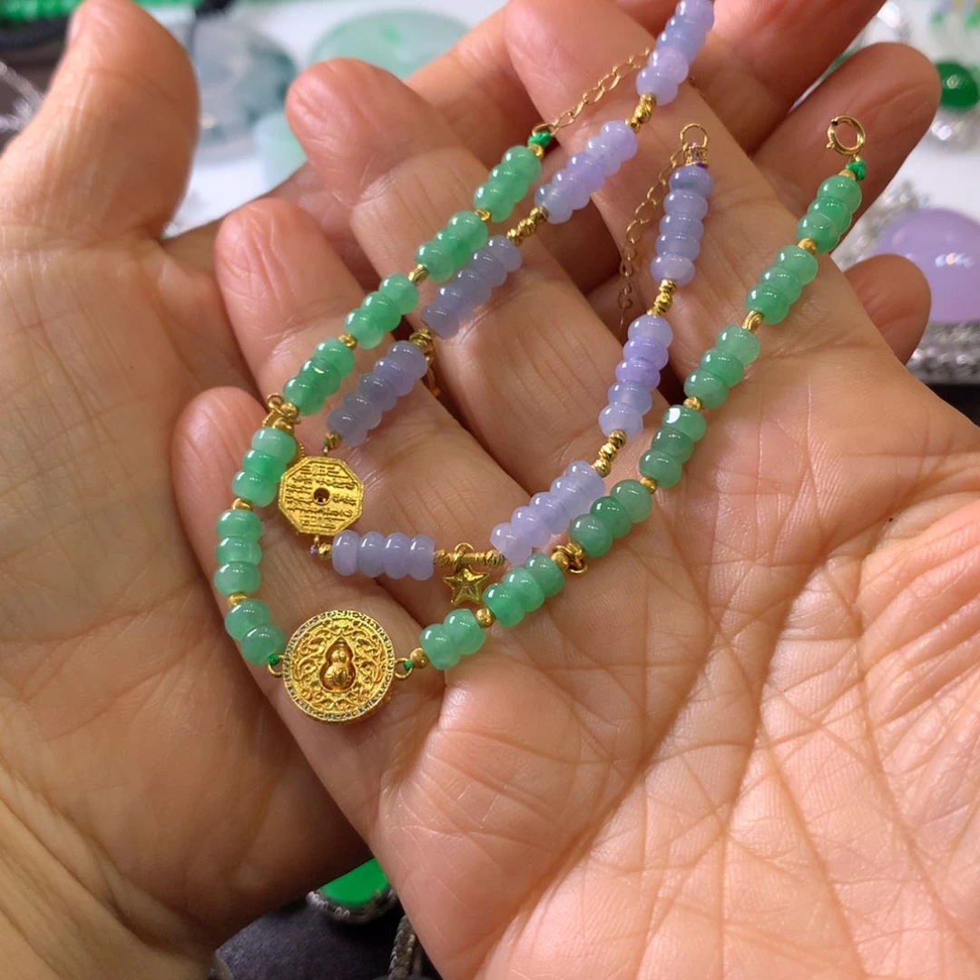 翡翠18K金镶嵌颈饰天然翡翠A货手链多样性发一个