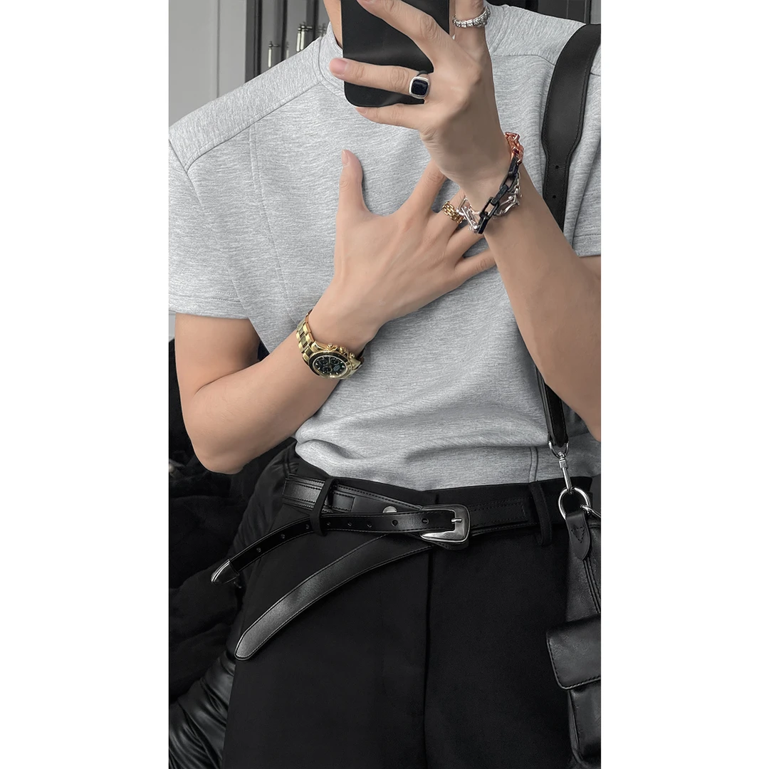 龙叨叨夏季新款潮流美式简约休闲高级感正肩运动百搭圆领短袖T恤