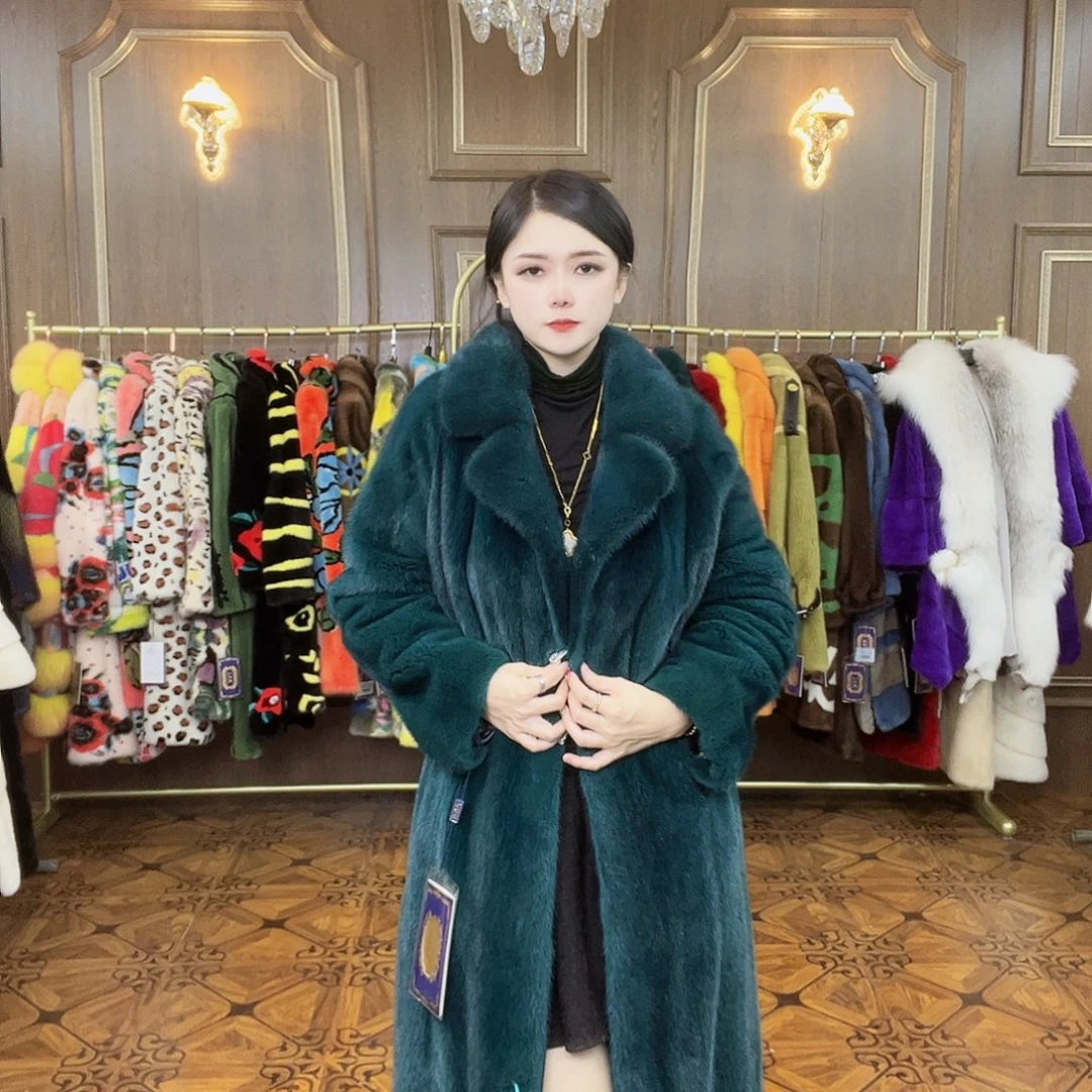 湖蓝西服皮草外套