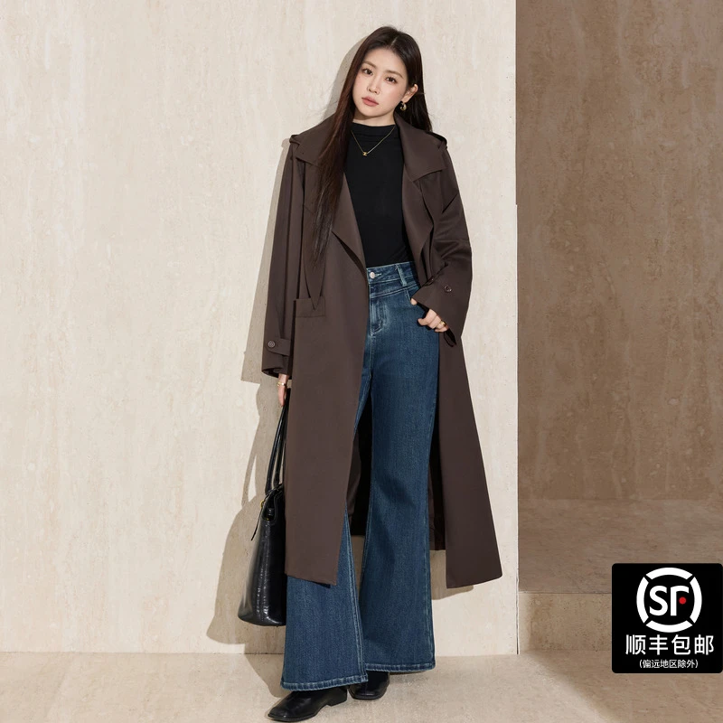 蓝语大码女装气质翻领连帽可拆卸风衣外套2025秋冬新款王炸大衣女