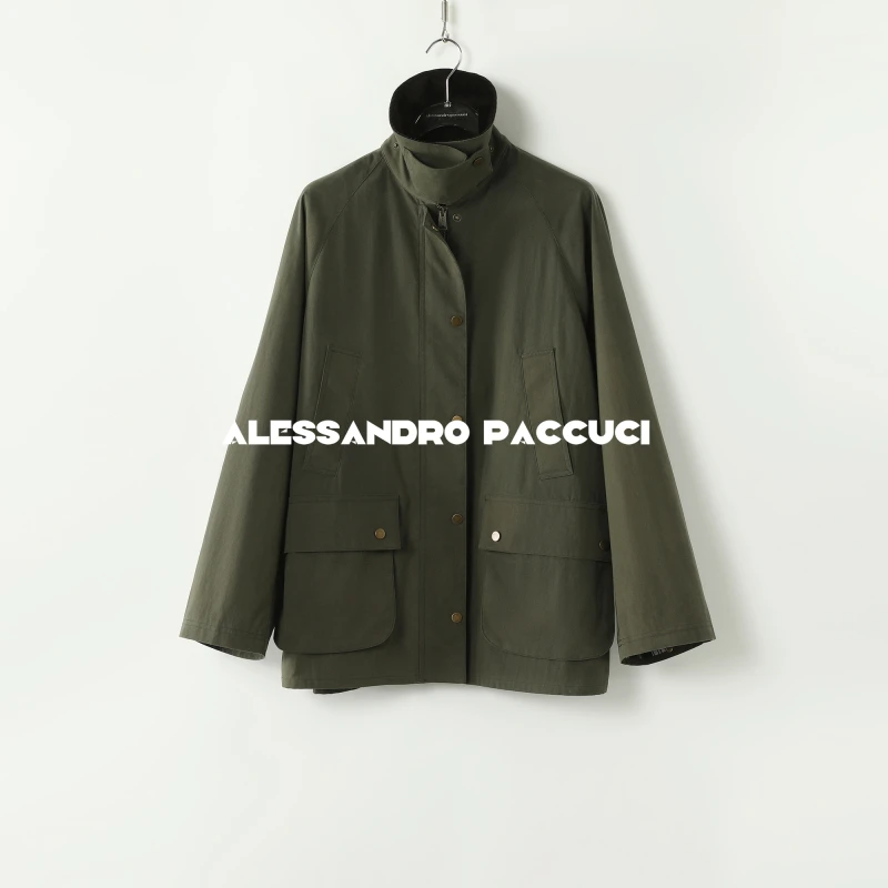 AP洛哥43121WT【飒】油蜡布拼接灯芯绒立领时尚休闲夹克外套2024秋