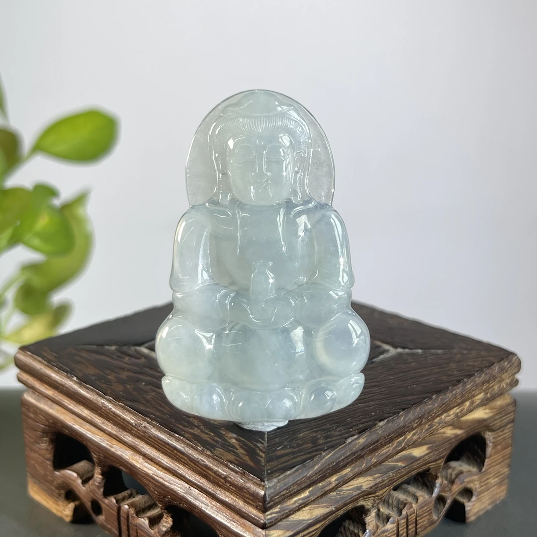 JCA08-125   天然缅甸A货翡翠  正装观音