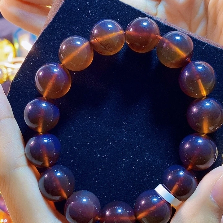 琥珀未镶嵌珠宝奇石紫罗兰手串14