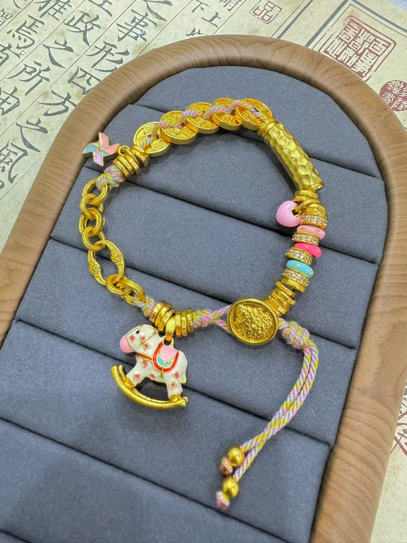 铜合金珐琅手链 五帝铜钱小马手工编织手链