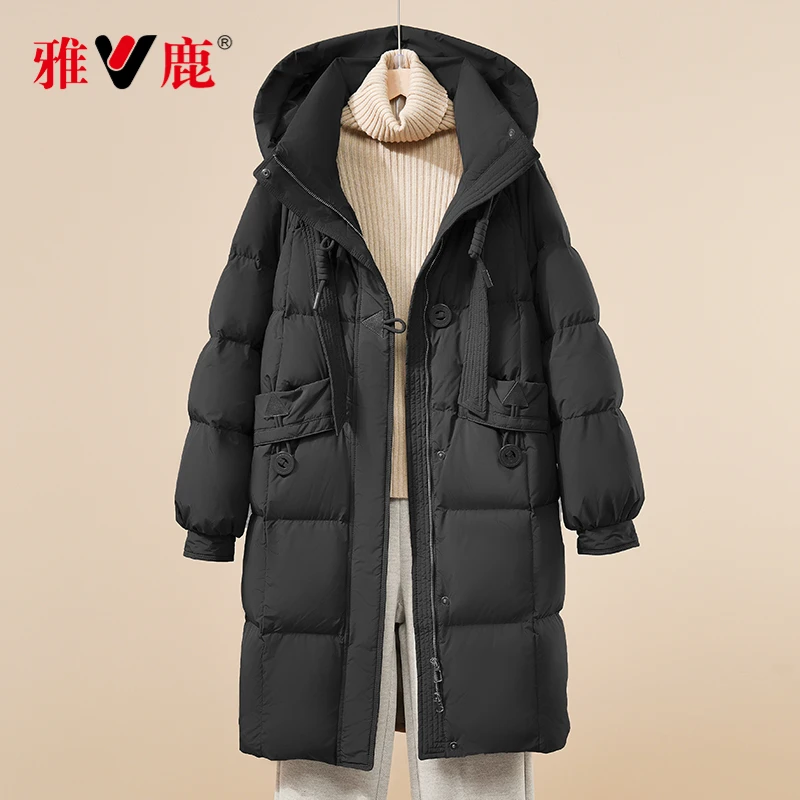 雅鹿羽绒服女款2025新款冬季网红款女士长款中长款龟背龟背羽绒服