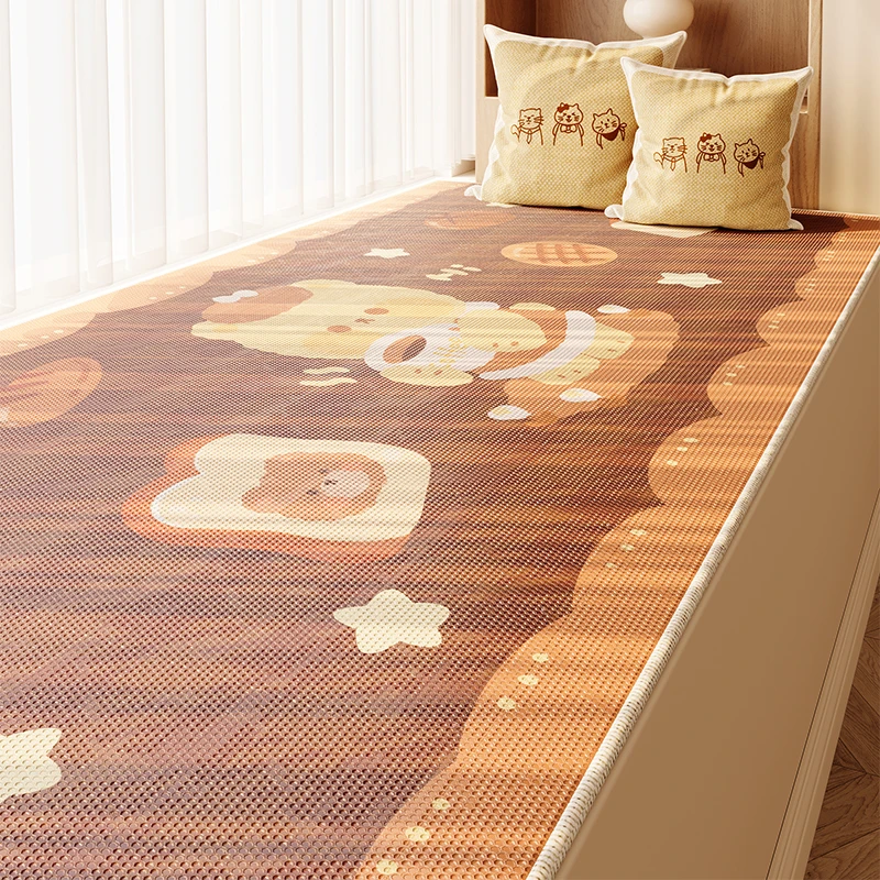 飘窗垫卡通小熊夏季冰丝窗台垫阳台坐垫子2025新款仿藤席改造神器