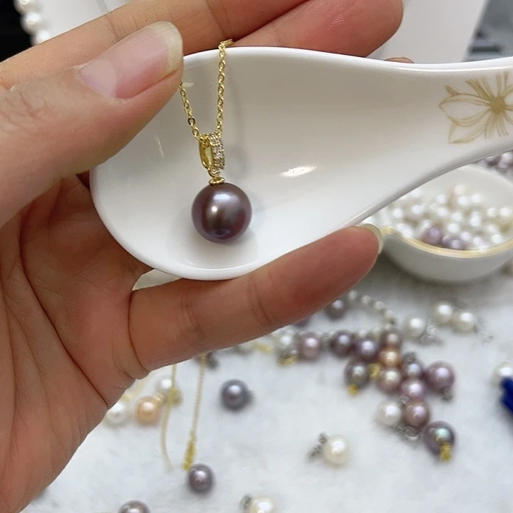 合金淡水珍珠紫珠金色简单钻