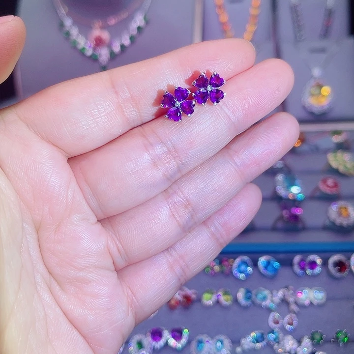 紫晶耳饰银S925镶嵌耳饰