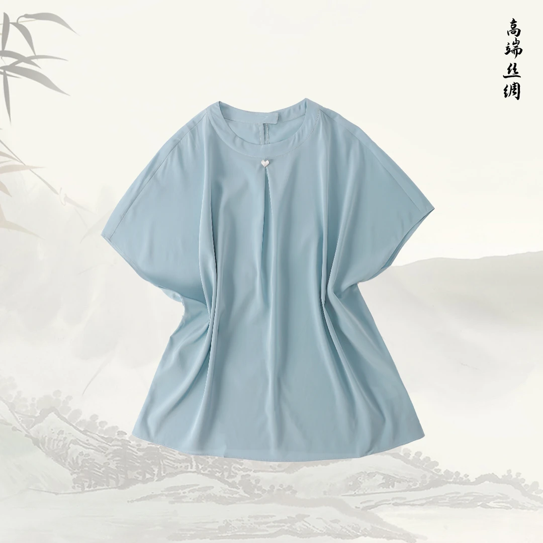 品牌新款桑蚕丝小众设计感圆领短袖衬衫时尚减龄上衣51037