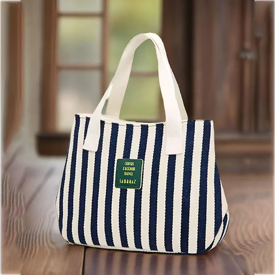 2025新款时尚手提包女包休闲逛街条纹包包百搭布艺小包包韩版