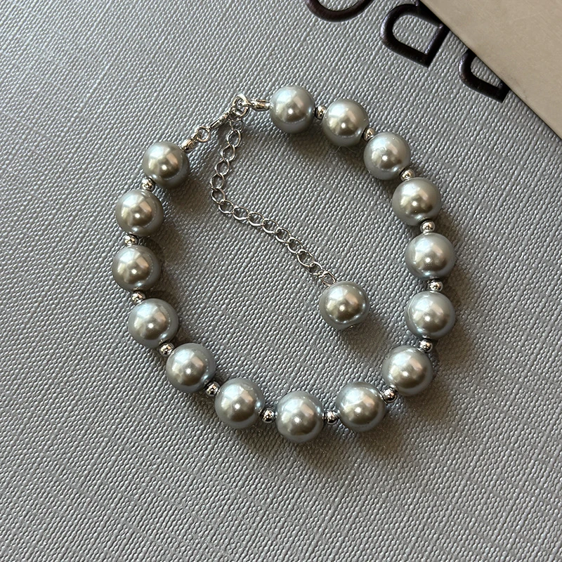 黄铜仿珍珠手链 镀金S家仿真多麻灰色仿珍珠手链女款高级感