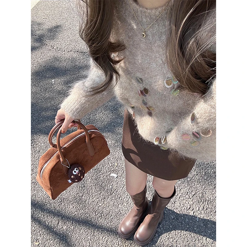 秋冬季女装美拉德韩里韩气早秋穿搭亮片针织衫毛衣半身裙两件套装