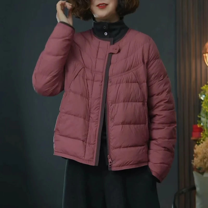 气质百搭纯色设计感潮流圆领上衣2025新款复古时尚高级感棉服女