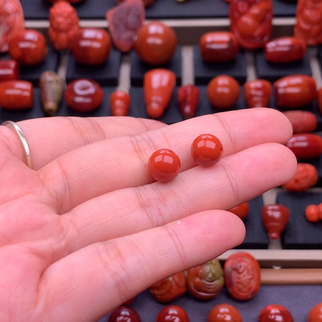 南红玛瑙未镶嵌川料原矿圆珠对珠8.8mm