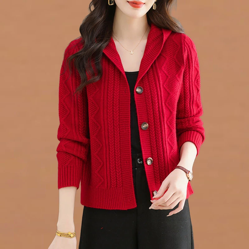 春秋针织连帽开衫女短款2025新款小个子显瘦减龄帽衫外搭毛衣外套