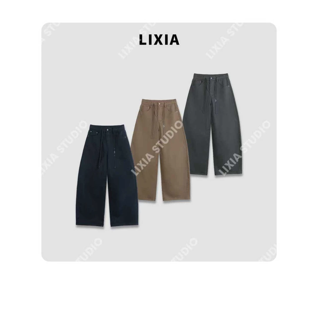 LIXIA【轻语】琥珀慵懒风时尚街头设计师休闲抽绳阔腿休闲裤-D9151