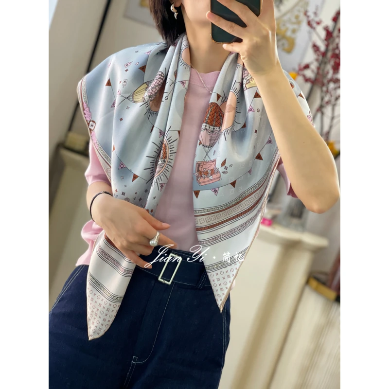 粗斜纹！【月亮之景·中方巾】时尚真丝桑蚕丝提花双面围巾丝巾女88cm