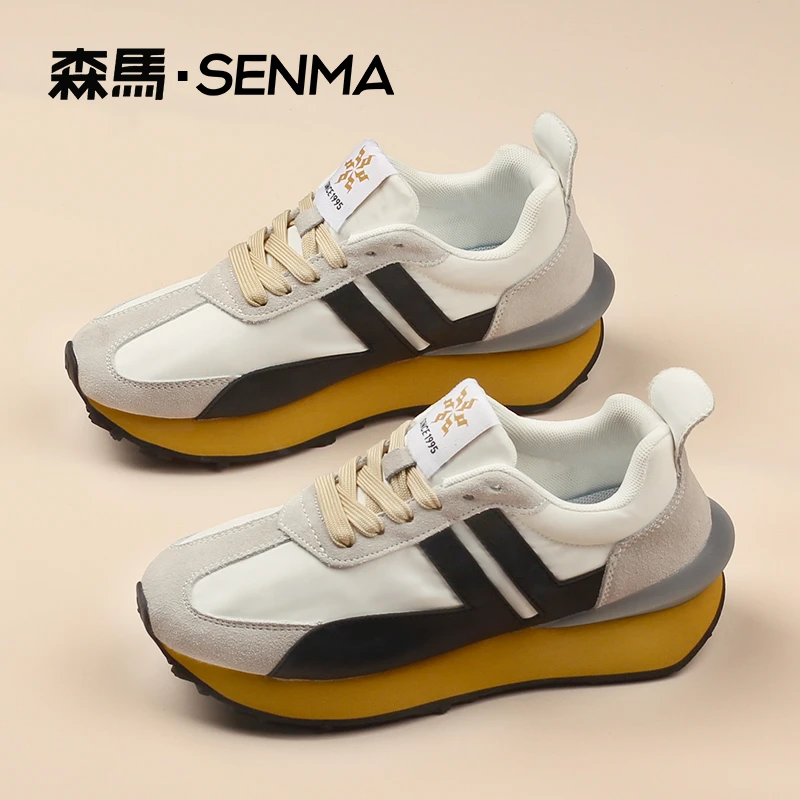 SENMA/森马厚底休闲鞋情侣款跑步鞋轻便女运动鞋布面女鞋
