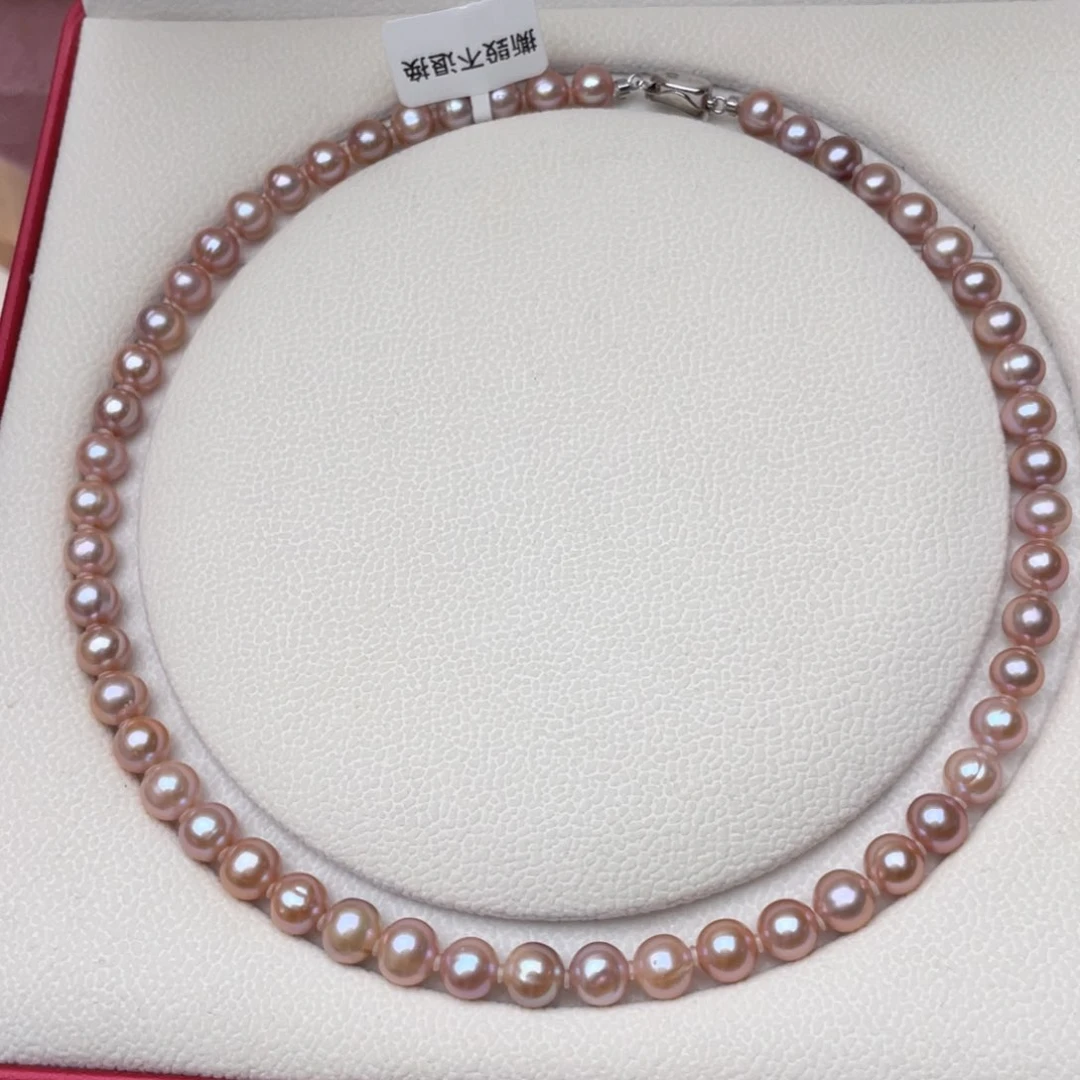 淡水珍珠银S925镶嵌颈饰8-9mm近正圆强光微瑕